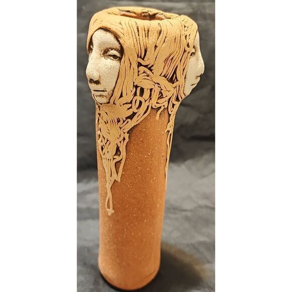 Vintage Jude Holdsworth 3 Faces Studio Pottery Vase 7.25" tall Spaghetti hair te - Picture 3 of 9